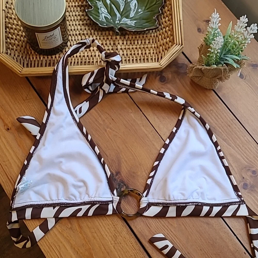 3/$25 Brown And Cream Animal Print Bikini Top